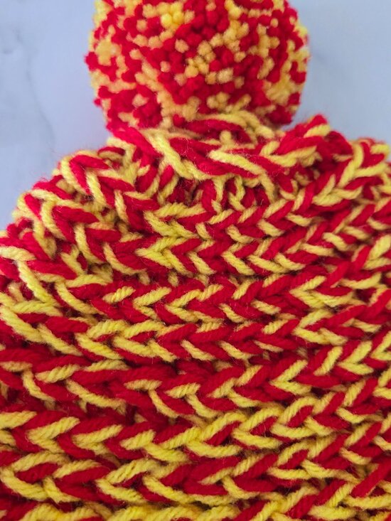 Yellow and Red Crochet Beanie: Funky Acrylic Winter Hat main image 4